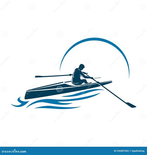 Vector Logo Illustration of a Rower on the Blue River Stock