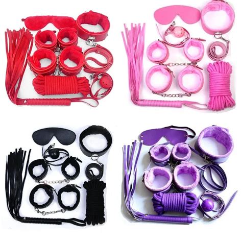 Bondages Bondage Kit Set Fetish Bdsm Roleplay Handcuffs Whip Rope Blindfold Ball Gag Blackred