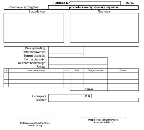 Faktura VAT marża dla towarów używanych