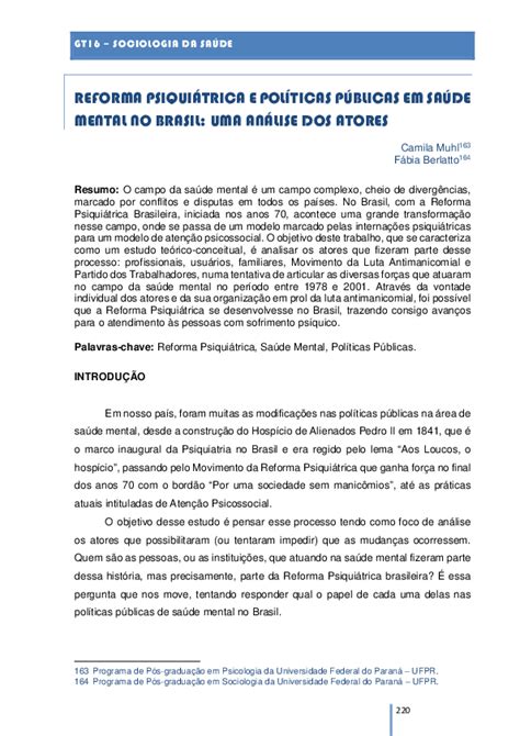 Pdf Reforma Psiquiátrica E Políticas Públicas Em Saúde Mental No