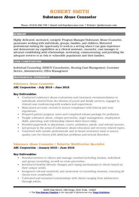 Substance Abuse Counselor Resume Samples Qwikresume