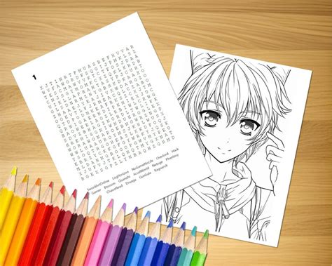 Anime Word Search Puzzle And Coloring Book Pages Adult Etsy