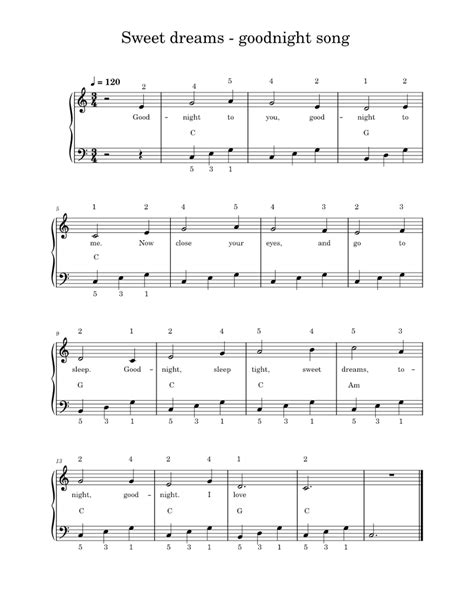 Kata Music Kata Music Sweet Dreams Goodnight Song Sheet Music For