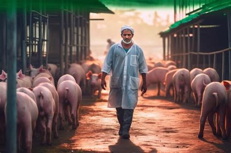 Premium Ai Image Veterinarian Checks Animal Health On Pig Farm