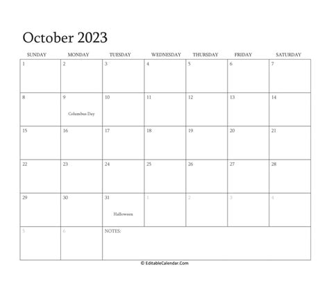 Blank Fillable Calendar October Emera Imojean