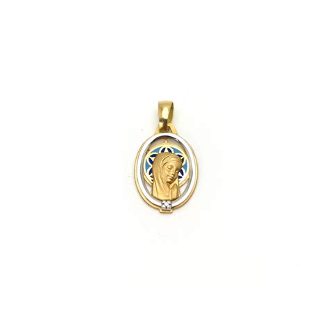 Colgante Virgen De Oro Bicolor 18 K 1 8 GR Con Esmalte Y Circonita De