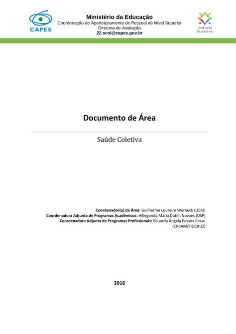 PDF Documento de Área CAPES A Saúde Coletiva se configura em um