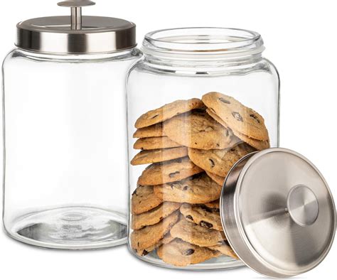 1 Gallon Large Glass Cookie Jar With Airtight Metal Lids Food Storage Container