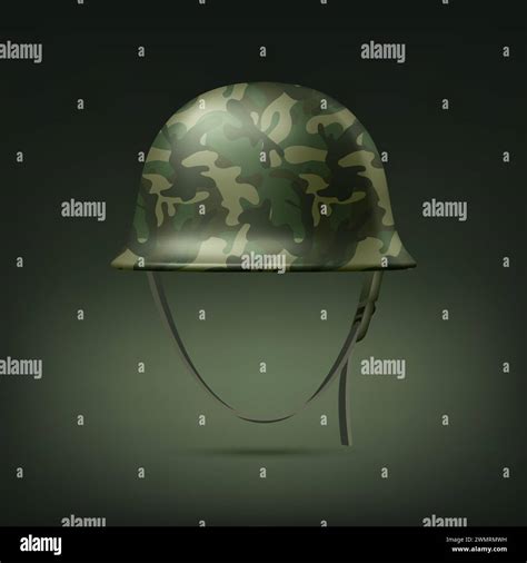 Vector 3d Realistic Green Military Protective Helmet Closeup Isolated