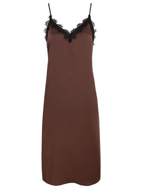 Chocolate Brown Lace Trim Satin Slip Dress Women George Slip