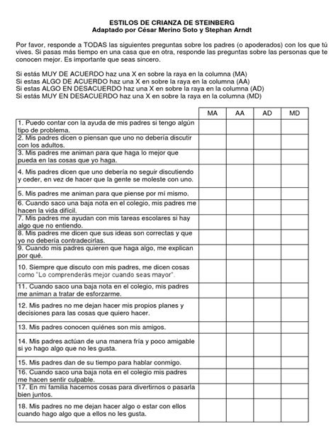 Test De Estilos De Crianza De Steinberg Ocio