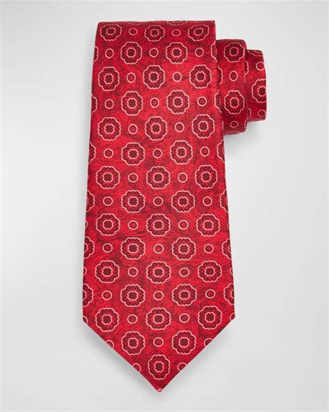 Kiton Men S Medallion Print Silk Tie Neiman Marcus