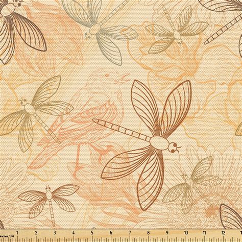 Ambesonne Vintage Fabric By The Yard Birds And Dragonflies With Modern