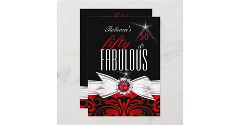 Fabulous Wild Red Black Damask 50th Birthday Party Invitation Zazzle