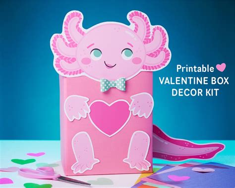 Axolotl Valentine Box Kit Printable Diy Mailbox For Valentine S Day