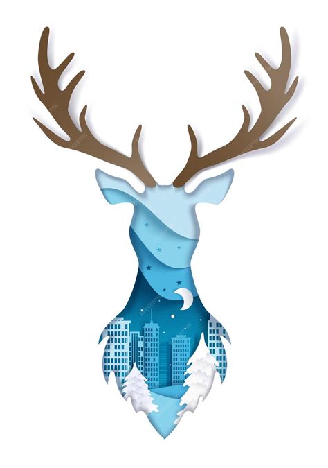 Premium Vector Double Exposure Vector Layered Paper Cut Wild Deer Head