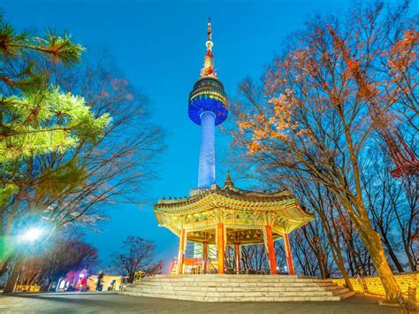 N Seoul tower on Namsan mountain, landmark of Seoul, South Korea ...