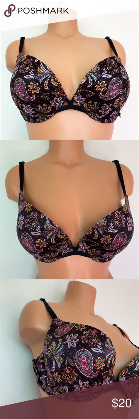 Victorias Secret Push Up Bra Black Floral 36c D80 Push Up Bra