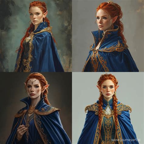 Enchanting Elf Queen With RedHaired Companion In Ornate Robes