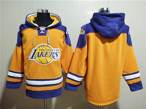 Mens Los Angeles Lakers 24 Kobe Bryant Yellow Lace Up Pullover Hoodie