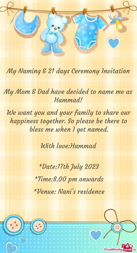 My Naming 21 Days Ceremony Invitation Free Cards