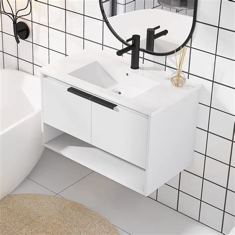 Buy Goujxcy 32 Wall Mounted Bathroom Vanity With Sink Combo Modern Floating Bathroom Cabinet