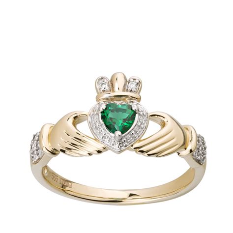 14k Created Emerald And Diamond Claddagh Ring Solvar Fallers Irish Jewelry