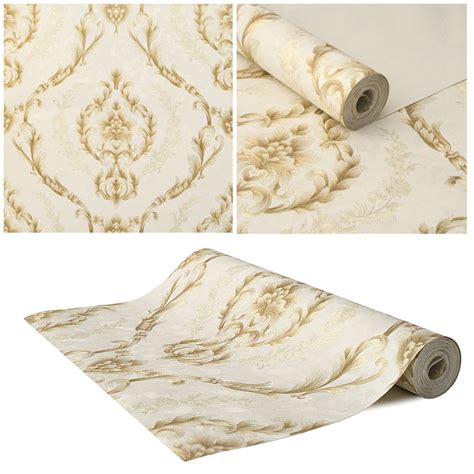 Papel De Parede Importado Damask Dourado Rolo 10 Metros De