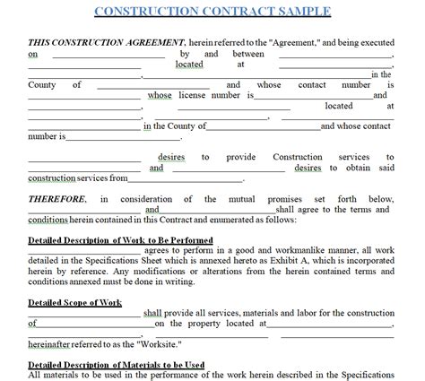 35 Free Construction Contract Agreement Samples Word And Pdf Day To Day Email