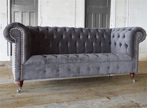 Grey Velour Chesterfield Sofa | Baci Living Room