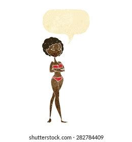 Cartoon Retro Woman Bikini Speech Bubble Stock Vector Royalty Free