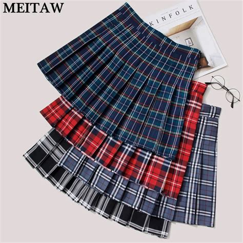 2021 Women Pleat Skirt Harajuku Preppy Style Plaid Skirts Mini Cute