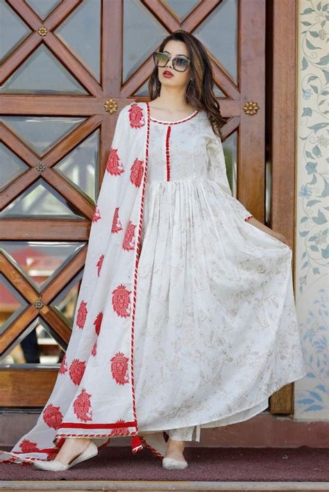 White Kurti Pant Set With Dupatta Outlet Meesenburg Kz