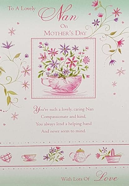 Nan Mothers Day Card Flowers In A Pink Teacup And A Green Font Card Gallery Online Uk