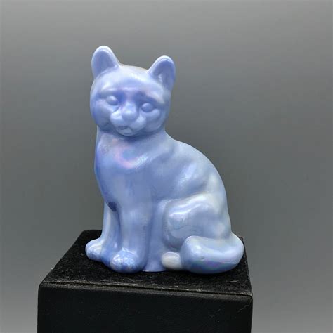 Fenton Very Rare Blue Slag Sitting Cat True Blue Friends 1986