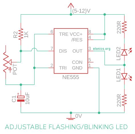 Adjustable Flashing Blinking Led Circuit Using Timer Ic