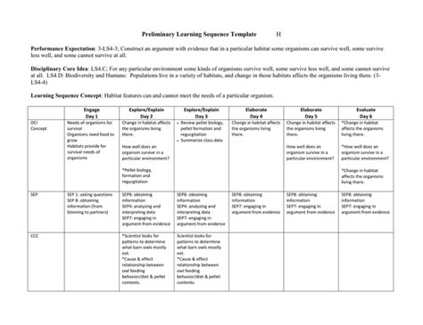 Preliminary Learning Sequence Template H