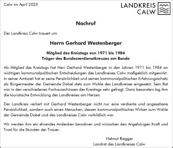 Traueranzeigen von Gerhard Westenberger Schwarzwälder Bote Trauer