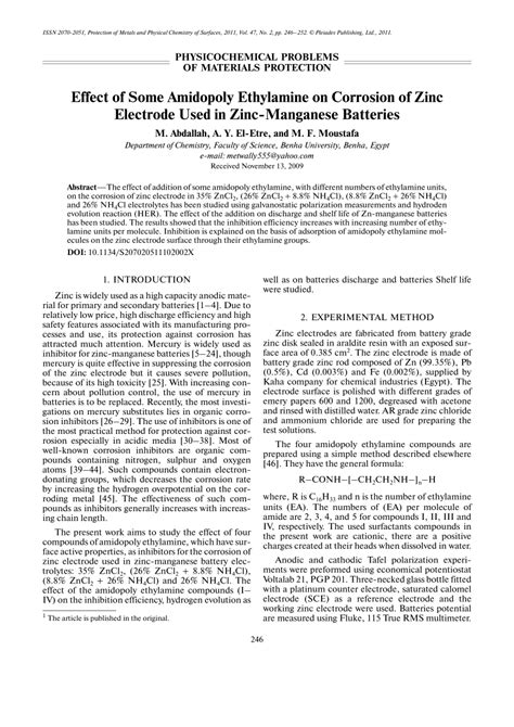 Pdf Effect Of Some Amidopoly Ethylamine On Corrosion Of Zinc