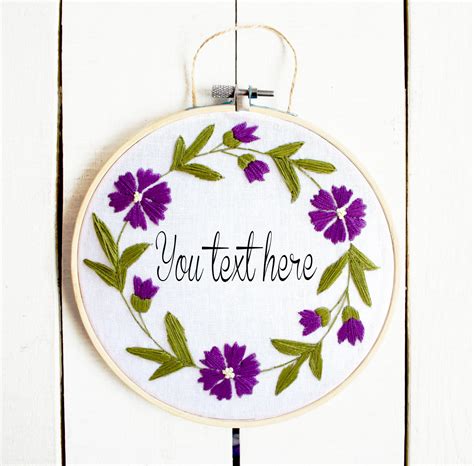 Custom Embroidery Hoop Art Purple Flowers Wreath Personallized Etsy