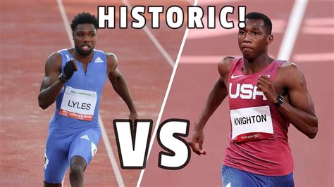 NOAH LYLES DEFEATED ERRIYON KNIGHTON IN HISTORIC 150 METER DASH AT