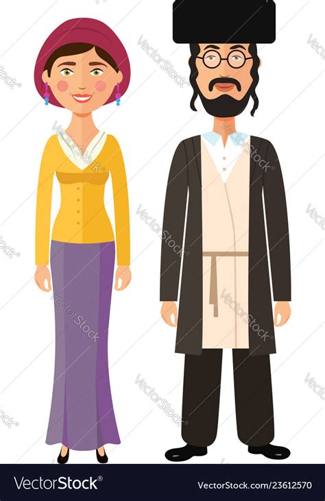 Jewish Couple Traditional Clothes Hasid Rabbi Vector Image