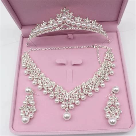 Luxurious Pearl Wedding Bridal Jewelry Sets Tiara Crowns Necklace ...