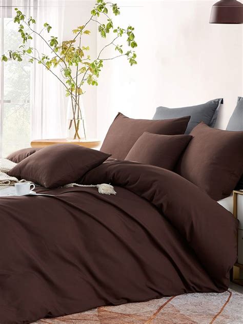 Solid Color Duvet Cover Set Without Filler Duvet Cover Sets Brown