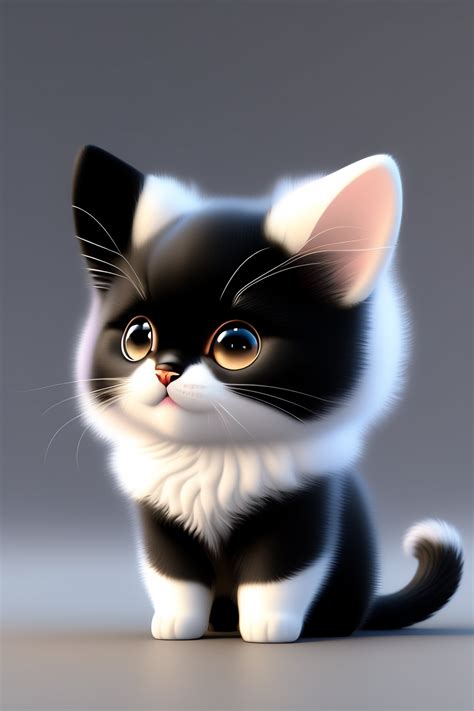 Lexica Cute And Adorable Cartoon Fluffy Baby Black And White Cat