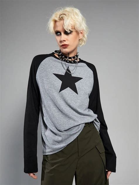 Raglan Sleeve Tees Sleeves Tees Grunge Punk Star Print Romwe