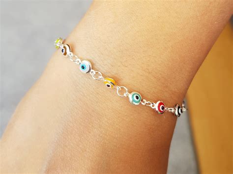 Mystic Jewels By Dalia Silver Lucky Tiny Evil Eye Bracelet Etsy