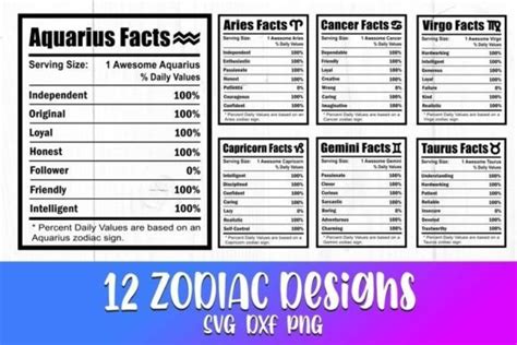 Zodiac Nutrition Facts Svg Bundle Graphic By Litkedesigns Creative