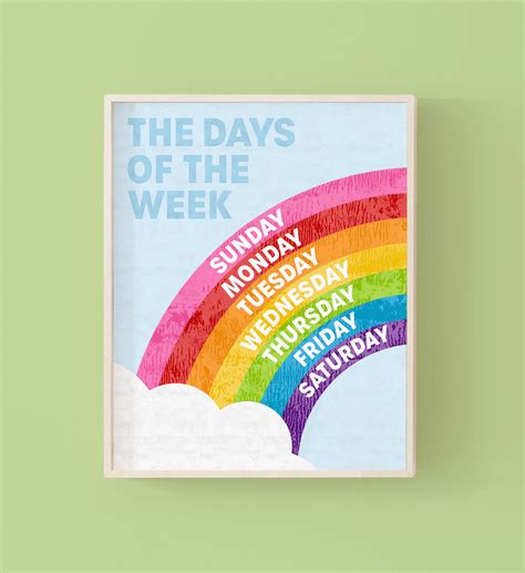 Rainbow Days Of The Week Poster Nursery Art Homeschool Etsy