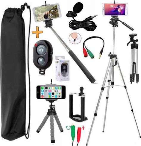 Kit Youtuber Tripé Profissional Pedestal Câmera Celular Microfone